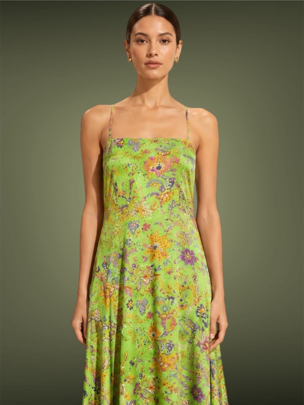 RALPH LAUREN Purple Label Silk Paisley Floral Spaghetti Strap Dress